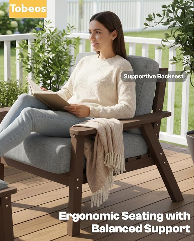 2 Piece HDPE Outdoor Furniture Set with Gray Cushions (Brown Frame) | All-Weather HDPE, Modular Design, Extra-Deep Seating, Thick Cushions, Ideal for Backyard, Deck & Porch