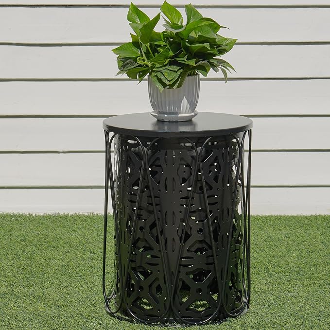 Y&M Set of 3 Metal Round Patio Side Tables, Multifunctional Coffee Table End Table for Indoor & Outdoor Garden Stool Modern Design -Black