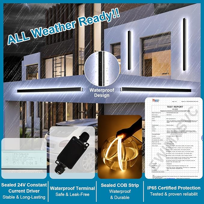 79inch Long Modern Exterior Lighting Fixtures, IP65 Waterproof Linear Outdoor Wall Sconce, Black LED Porch Lights Outdoor 2700k-6500k Dimmable Slender Outside Lights for House Fashion Store