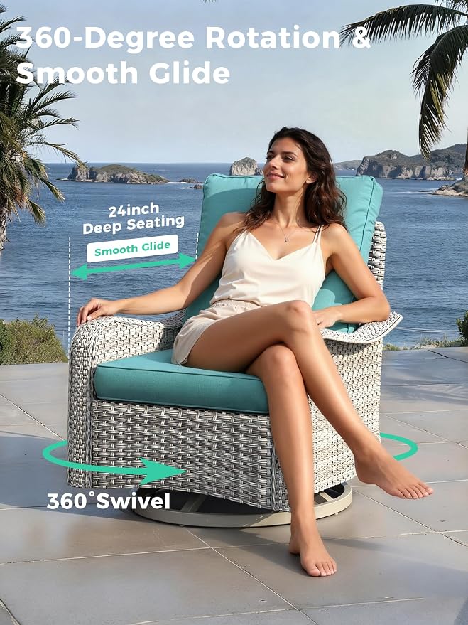 16 Piece Outdoor Wicker Sectional Sofa Set with Swivel Chairs & Fire Pit Table, 12-Seats with 4" Thickened Cushions & Coffee Table, All-Weather PE Rattan for Garden, Backyard, Porch, Turquoise