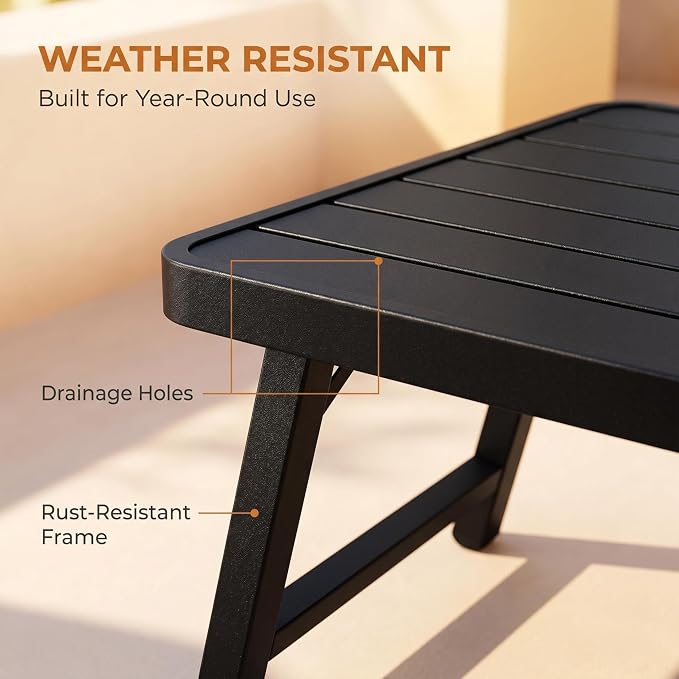 Outdoor Folding Coffee Table, 35.43 × 17.72 × 15.35 Inch Foldable Iron Patio Table, Weather-Resistant, No Assembly Required Black