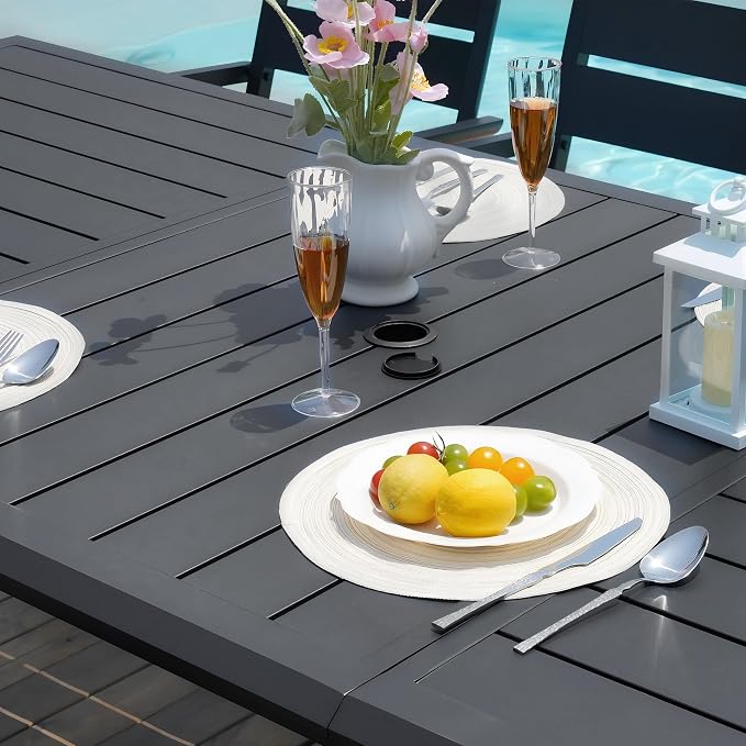 Pellebant Aluminum Outdoor Patio Dining Table for 8, Weather-Resistant Sturdy Frame and 57" Square Top with Umbrella Hole for Deck, Porch, Backyard