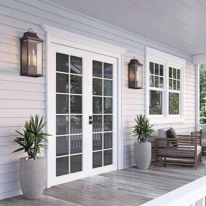 Dusk to Dawn Outdoor Wall Light, 25.3", Oil Rubbed Bronze | 3-Light, Large Outdoor Light Fixture, Waterproof Exterior Wall Lantern, For House Porch Patio