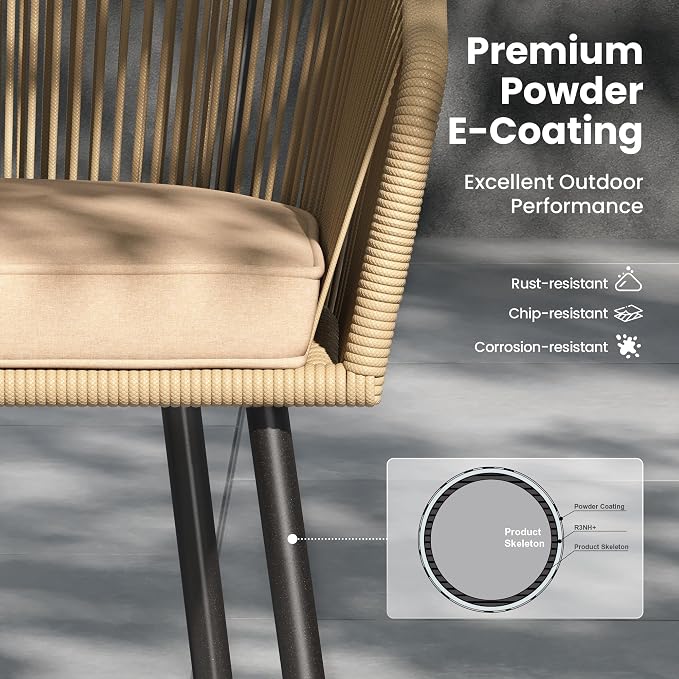 PHI VILLA 9-Piece Patio Dining Set, 57" Square Table, Wicker Chairs | Outdoor dining set for 8, Metal table with umbrella hole, Cushioned brown wicker chairs. Modern design for patio, deck, porch