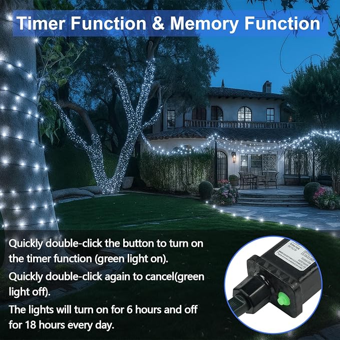500 LED String Lights, 180FT Super-Long Christmas Lights Outdoor Indoor | Cool White, 13 Modes, Timer, Clear Wire Waterproof Twinkle Fairy Lights Plug in for Bedroom Classroom Patio Xmas Tree Decor