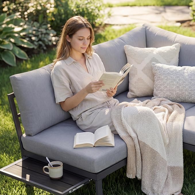 Outdoor Conversation Furniture Set, Patio Sectional Sofa Set, Outdoor Couch Sectional, Outside Sets, Patio Furniture Sets for Backyard, Garden, Lawn, Poolside, Grey