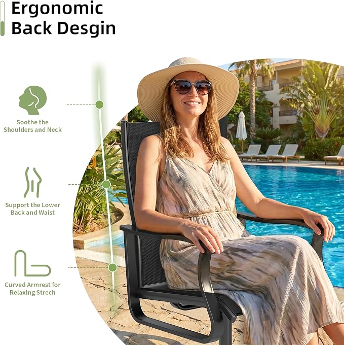 Amopatio 5 Pieces Patio Dining Set for 4, Outdoor Table and Chairs, 4 All Weather Swivel Patio Chairs, 36" Patio Spliced Square Table with Umbrella Hole, for Deck, Backyard, Poolside & Garden, Black