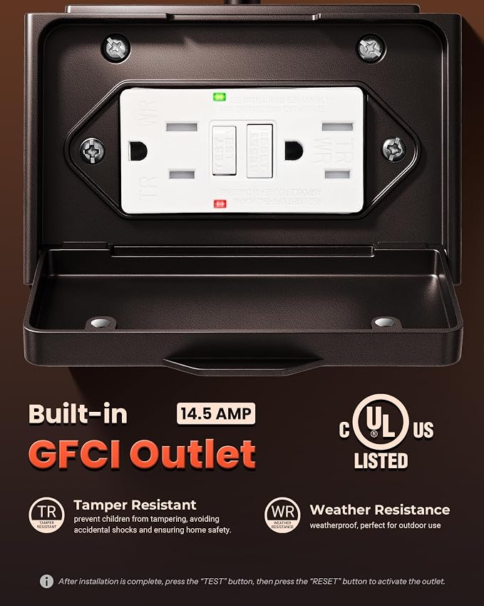 Gleamz Large Exterior Lighting Fixtures with GFCI Outlet, Oil Rubbed Bronze Dusk to Dawn Outdoor Lighting, Outdoor Porch Light for House, Garden, Doorway, Garage, Waterproof, Anti-Rust
