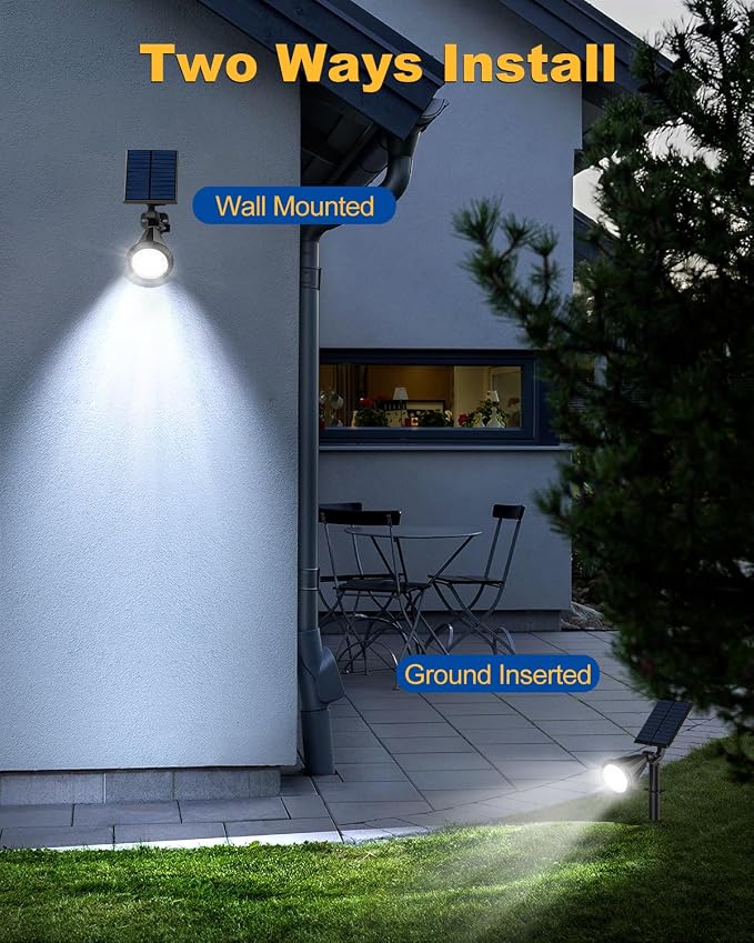 Solar Spot Lights Outdoor, 10 Pack Outdoor Solar Lights for Yard, 4 Lighting Mode Solar Landscape Spotlights with Auto On/Off, 2-in-1 Waterproof Wall Lights for Garden, Walkway (Cool White)