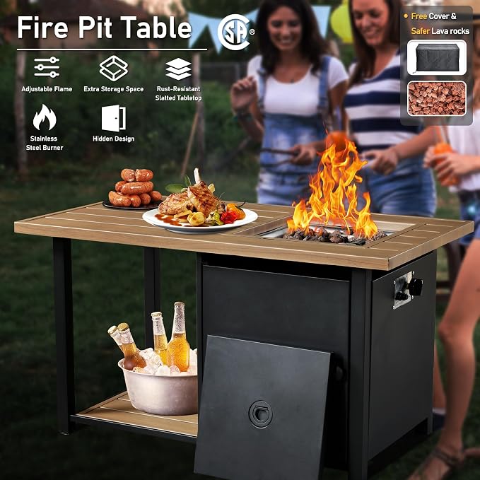 HOOOWOOO 6 Piece Patio Furniture Sets with Fire Pit Table,Outdoor Wicker Furniture Set,All Weather Resistant Outside High Back Rattan Conversation Set for Out Door(Light Grey Gray)