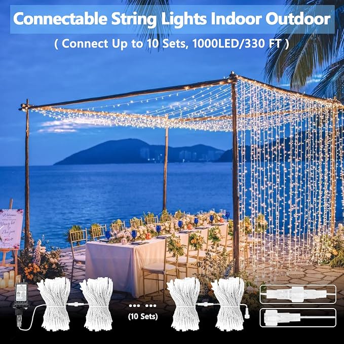 100 LED Connectable String Lights, 33FT Christmas Lights Outdoor Indoor | Cool White, 13 Modes, Timer, Clear Wire Waterproof Twinkle Fairy Lights Plug in for Bedroom Classroom Patio Xmas Tree Decor