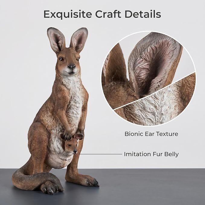 22.4" Realistic Kangaroo Outdoor Garden Statue | Resin Outdoor Gardens, Sturdy 6.6 lbs Weighted Base, Fully Assembled