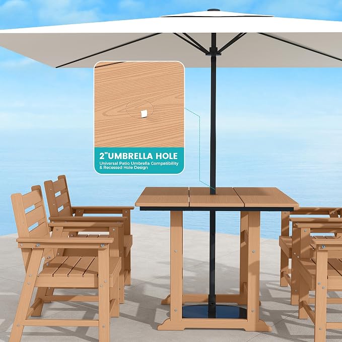 5 Piece Patio Dining Set, HDPE All-Weather Furniture with 4 Chairs & 1 Square Table, for Backyard, Garden, Cedar