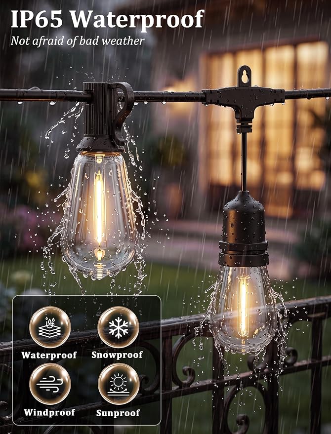 30FT Outdoor String Lights, Waterproof Patio Lights with 10 S14 & 9 ST38 LED Bulbs, Connectable Vintage Edison String Lights for Garden, Bistro, Backyard, Umbrella, Porch Decor - Black Wire