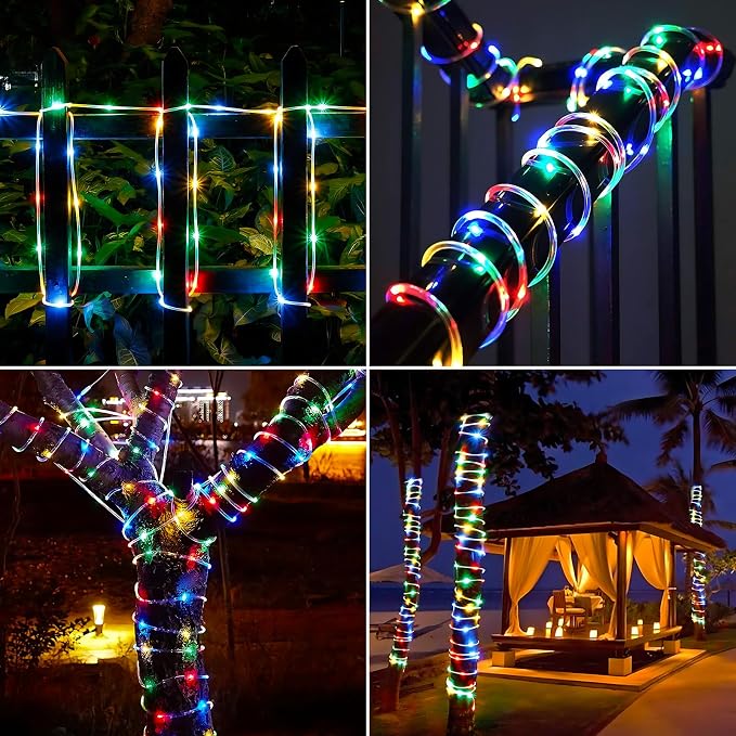 Solar Rope Lights, 2 Packs Total 132ft 400LED Solar String Lights, 8 Modes Waterproof Solar Outdoor Light, Flexible Clear Trampoline Light for Garden Backyard Patio Deck Pool Tree Decor - Multicolor