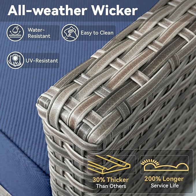 Outdoor Patio Furniture Set-7 Pieces All-Weather Wicker Outdoor Furniture with Swivel Patio Chairs Outdoor Patio Conversation Sets for Garden Porch Deck Grey/Blue