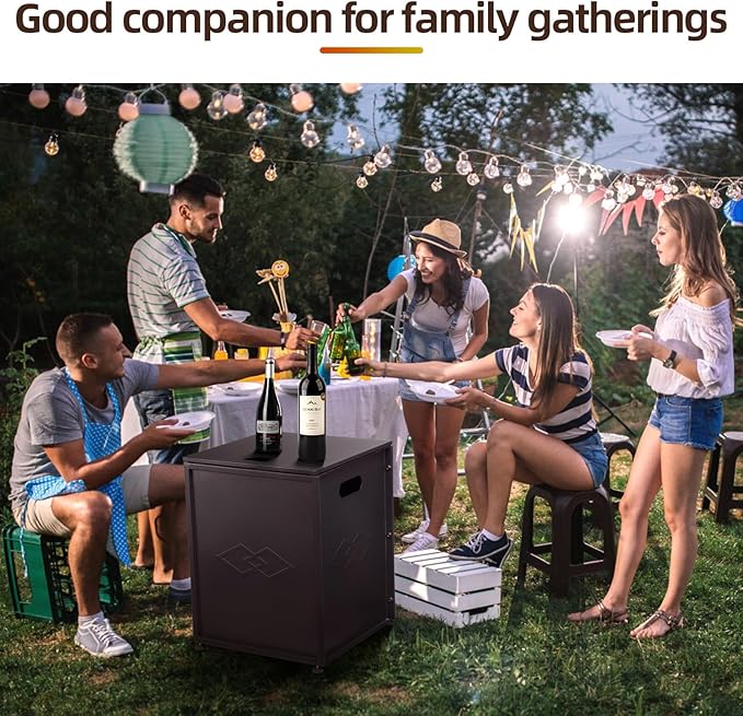 Propane Tank Cover Table – 20LB Outdoor Gas Cylinder Hideaway Storage Box with Side Handles – Metal Side Table for Garden Fire Pits