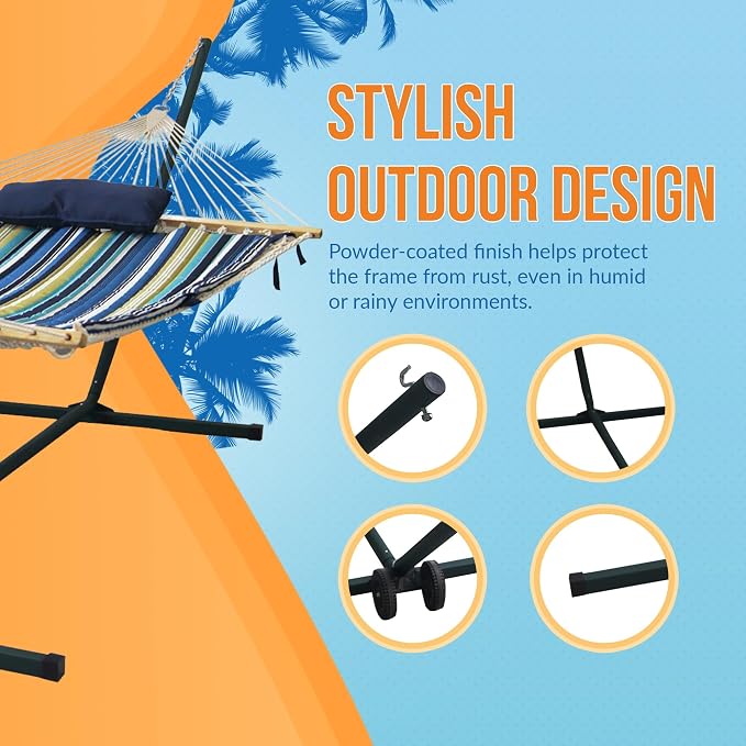 15' Outdoor Leisure Hammock Set - Blue Stripe