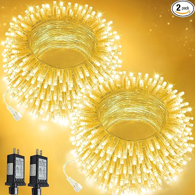 2 Pack 100 LED Connectable String Lights, Christmas Lights Outdoor Indoor | Warm White, 13 Modes, Timer, 33FT Clear Wire Waterproof Twinkle Fairy Lights Plug in for Bedroom Classroom Xmas Tree Decor