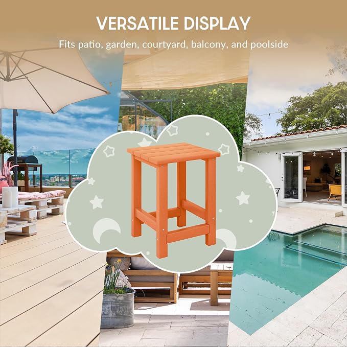 WestinTrends Malibu Kids Outdoor Patio Furniture HDPE Adirondack Square Side Table, Orange