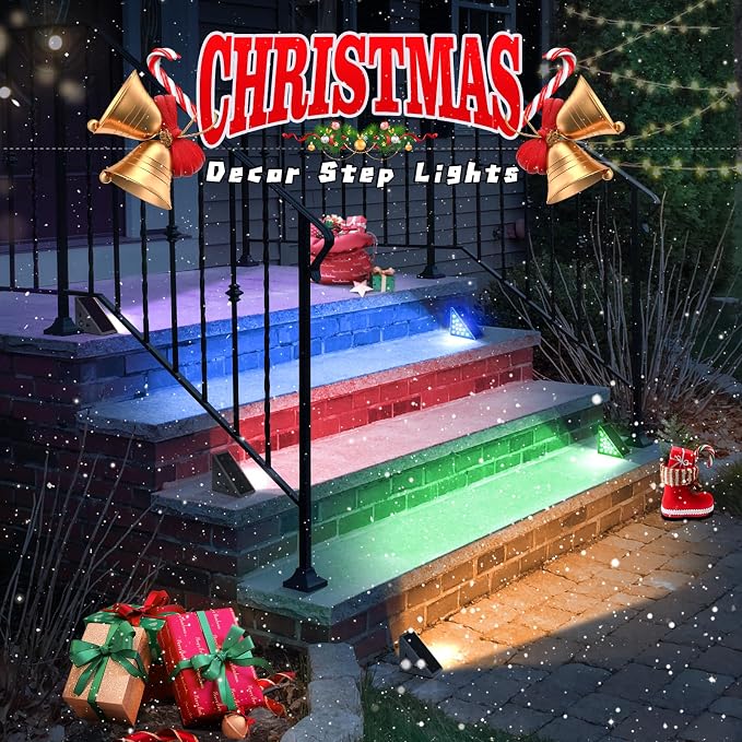 Solar Step Lights,12 Pack RGB Solid Color Changing Solar Stair Lights Outdoor Waterproof IP67 Auto On Off,Solar Lights for Steps,Stair,Patio,Yard,Porch,Front Door,Deck Decor