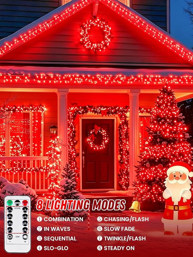 2 Pack 100 LED Fairy Lights Battery Operated with Remote Timer, 33 FT Red | Cuttable, 8 Modes, Memory, Dimmable, IP44 Waterproof Battery String Lights for Indoor Outdoor, Wedding, Christmas Decorations