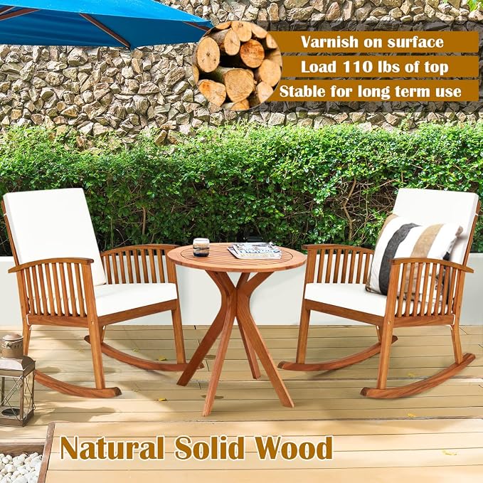 27.5” Outdoor Bistro Table, Eucalyptus Wooden Cafe Table, Round Bar Patio Table, Balcony Table, Side Dinning Table for Garden, Deck & Porch, Teak Finish