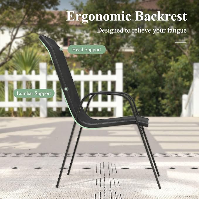 3 Pieces Small Outdoor Dining Set, 18.5" Round Outdoor Side Table & Stackable Patio Dining Chairs, Patio Table and Chairs Set for Deck Garden Porch, Black Chairs & Black Table