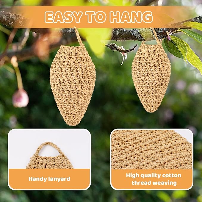 GJL 4 Pack Crochet Fake Wasp Nest Decoy, Artificial Faux Hornet Nest Outdoor Hanging Decor for Patio & Eaves, Prevent Wasps from Building Nests