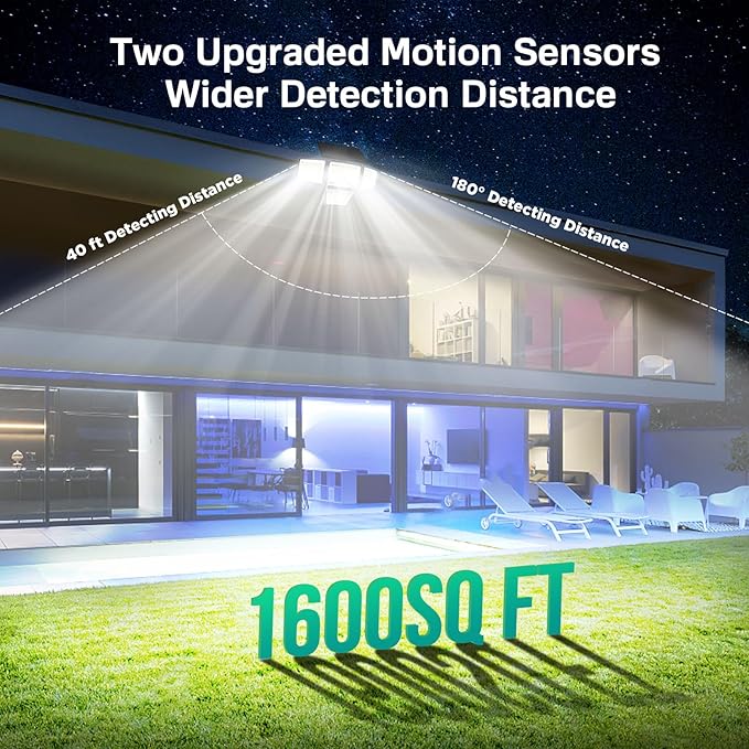 LYWALT Solar Outdoor Lights - 3000LM 188 LED Motion Sensor Outdoor Lights, 4 Heads Security Light,IP65 Waterproof, Easy Install,270°Wide Angle Flood Wall Light with 3 Modes for Backyard Yard