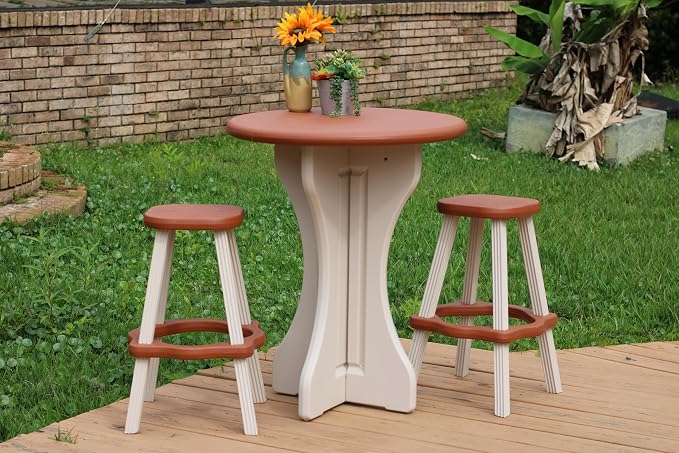 Pub Set, 30-Inch Round with 2 Stools, Redwood/Beige