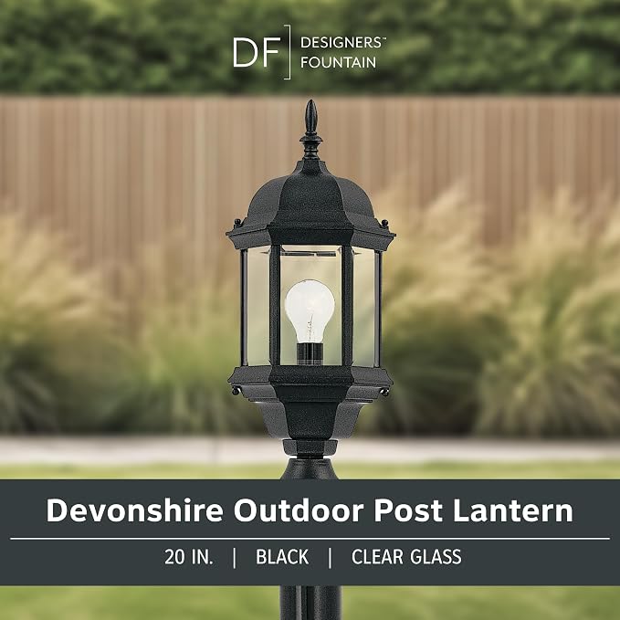 DESIGNERS FOUNTAIN 2976-BK Devonshire Outdoor Post Lanterns, 20 inch, Black
