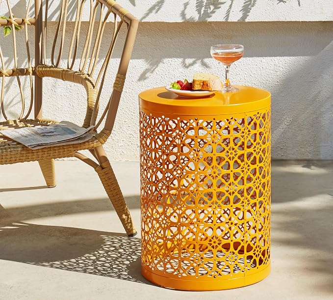 HFHOME Set of 3 Heavy-Duty Round End Side Table, Coffee Table for Indoor Multifunctional Use, Outdoor Decorative Garden Stool Plant Stand, Orange