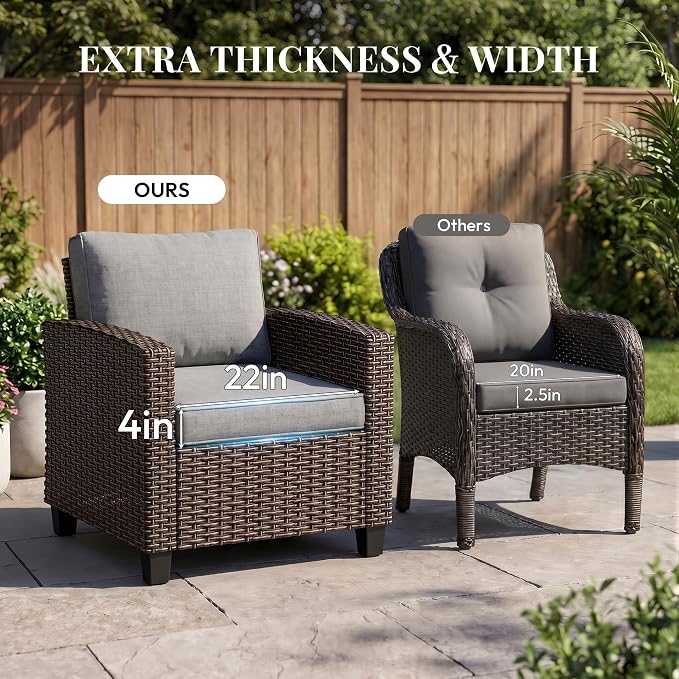 WWR Patio Furniture Set-30% Thicker Wicker-Luxury 4 Piece All-Weather Outdoor Conversation Armchair, Swivel Rocking Chairs, Modular Rattan Sectional Loveseat & 3-Seat Sofa for Backyard, Garden, Porch