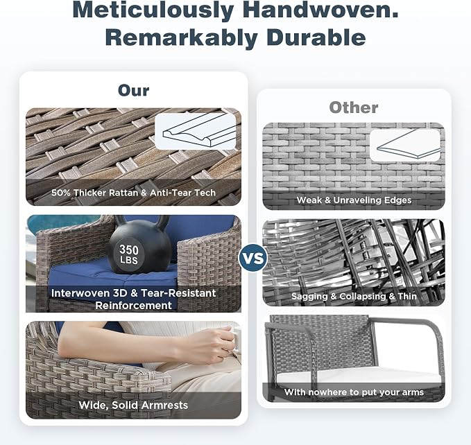Belord Patio Wicker Swivel Rocker Patio Chairs with 3-Seater Sofa, Outdoor Rattan Chairs for Deck Porch Poolside, 9 Piece Patio Conversation Furniture Set,Blue