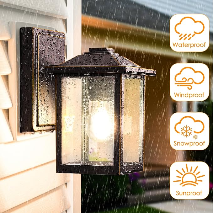 MATAMEYE Outdoor Wall Light Fixture, Exterior Waterproof Porch Lighting | Oil Rubbed Bronze Patio Wall Lantern, Anti-Rust, Clear Glass, E26 Socket, Wall Mount Sconce Lighting, Outside Front Door Lamp