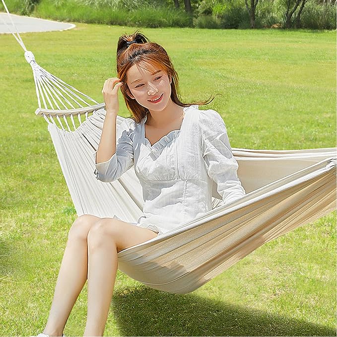 Double Hammock 2 Person Load 700 Pound Canvas Hammock for Patios Porch Garden Backyard Lounging Outdoor and Indoor Use