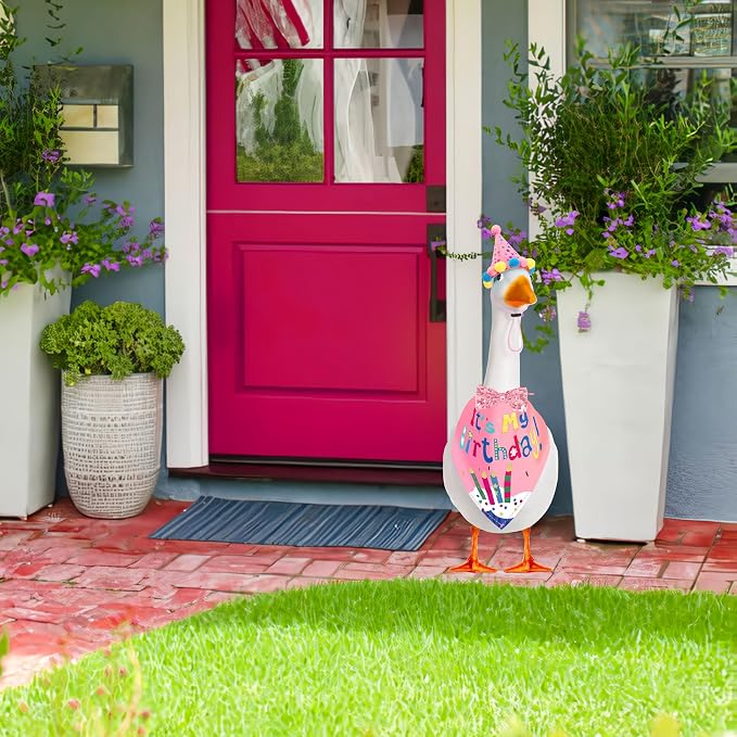 Birthday Outfit Set for Porch Goose Statue 23"& 17" - Party Bandana, Hat & Bow Tie for Outdoor Yard Decor, Cement Goose
