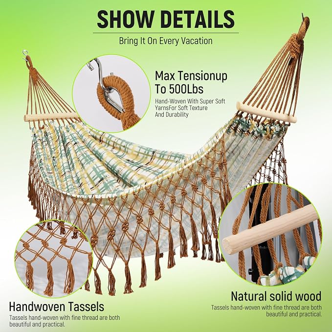 Portable Hammock,Bohemian Hammock,Rope Hammock,Suitable,Yard, Beach, Backyard,Garden (Khaki, 79 * 59)