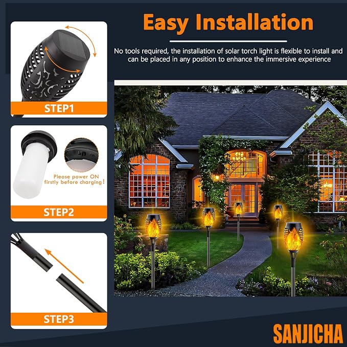 10Pack Solar Torch Lights with Flickering Flame Mini Solar Flame Lights | Solar Lights Outdoor for Halloween Decorations, Waterproof Solar Tiki Torches Outdoor for Garden Yard Pathway Patio