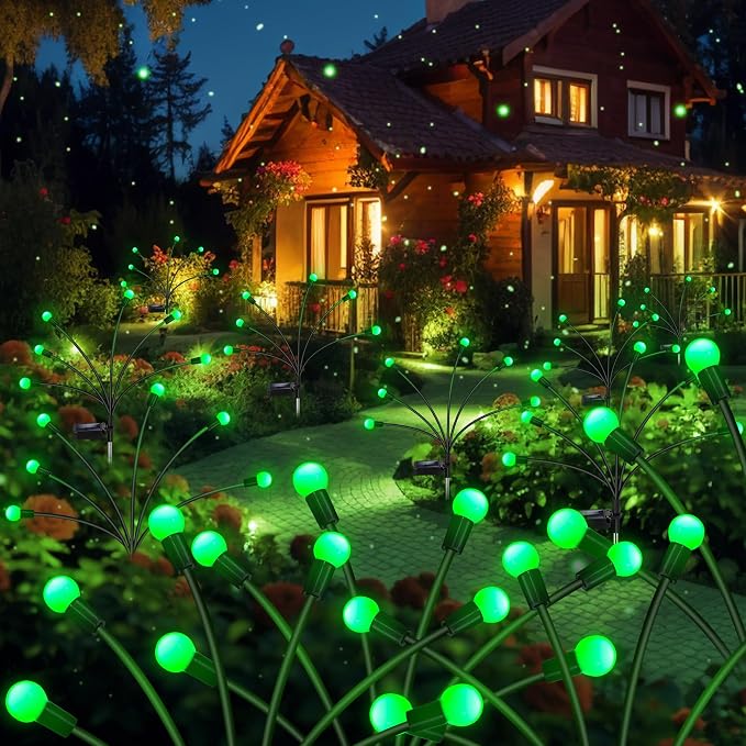 Solar Garden Lights Outdoor Waterproof, Swaying Firefly Light, Garden Decor | 4 Pack Solar Firefly Lights, Auto On/Off Decor for Yard, Patio, Pathway and Lawn, Gifts for Women, Christmas Decor (Green)