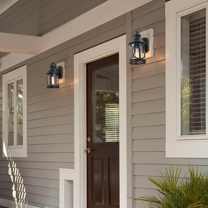 Outdoor Wall Sconce, Waterproof Exterior Light Fixture, Matte Black Porch Lantern Lights with Clear Glass Shade for Garage Patio Front Door Balcony