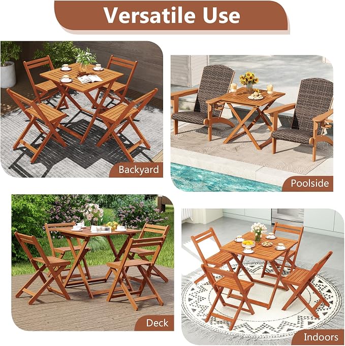 Outdoor Dining Table, Folding Bistro Table with 2" Umbrella Hole & X-Shaped Frame, Square Foldable Patio Table for Outdoors, Camping, Picnic, Yard (2)