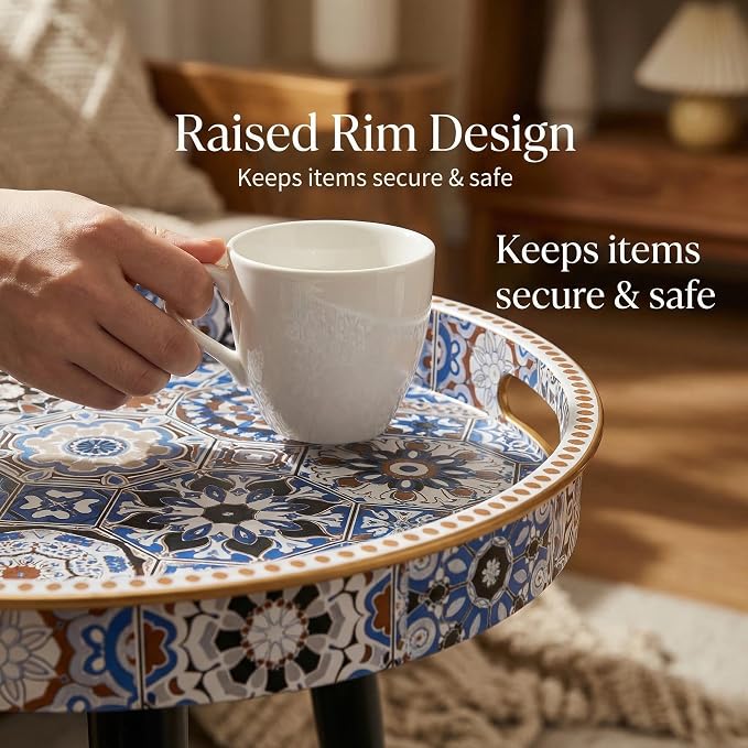 Round Indoor Side Tables with Detachable Wooden 3 Legs, Versatile Tray Table, Perfect for Round Coffee Table Tea, and Relaxation Time 17.7 Inch (33 Bohemian)
