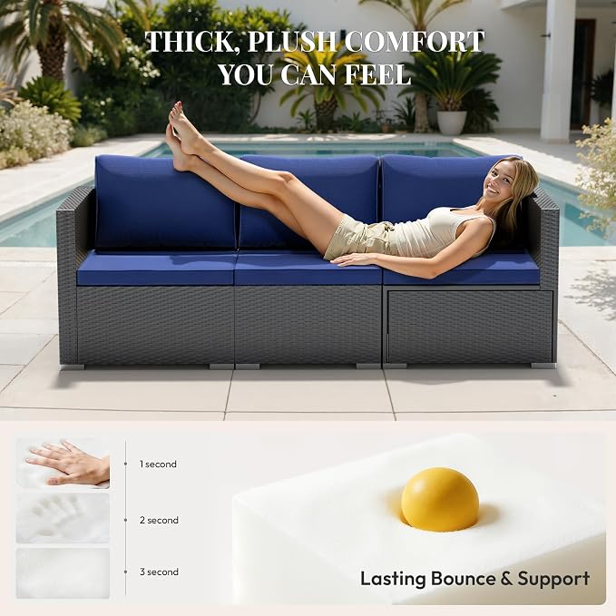 WWR Patio Furniture Set 5 Piece - Wide Armrests - All-Weather Wicker Rattan Outdoor Conversation Couch Sets, Modular Sectional Sofa for Garden, Patio, Poolside, Backyard, Balcony, Porch