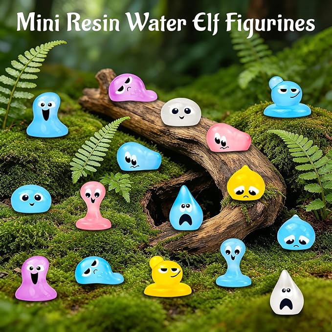 64 Pcs Luminous Mini Resin Water Elves Figurines Glow in the Dark Tiny Little Resin Figures for Halloween Micro Landscape Fairy Garden Decor