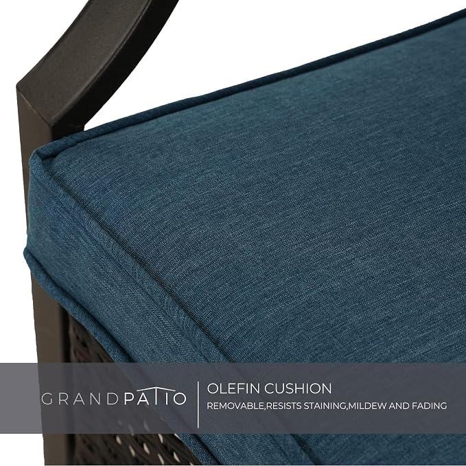 Grand patio 5-Piece Outdoor Furniture Sets Wicker Outdoor Patio Chairs with Olefin Cushions Ottomans and Coffee Table for Balcony Backyard Garden Poolside-Peacock Blue