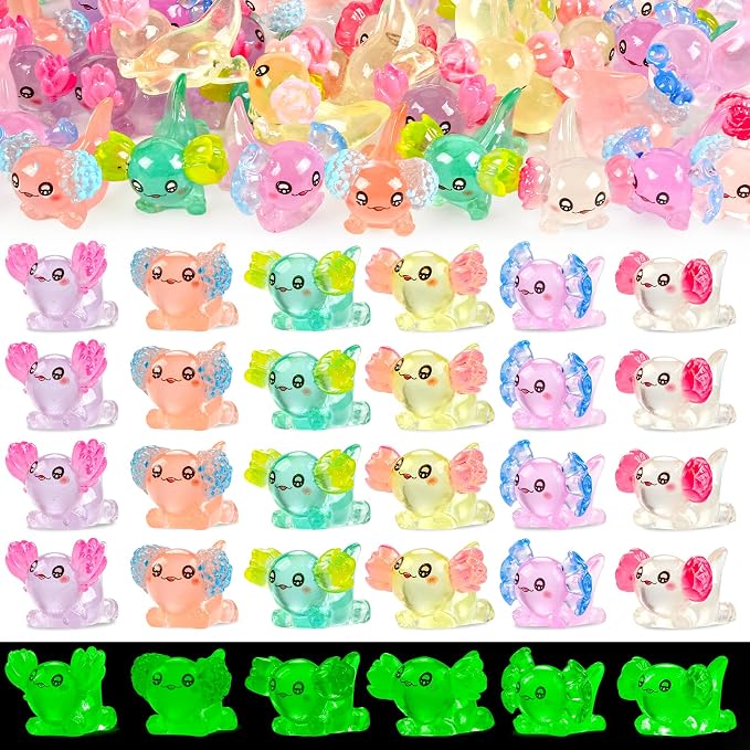 FEXIA 30pcs Mini Resin Axolotl Figurine Mini Resin Animals to Hide Tiny Small Figures Glow in the Dark Luminous Charm Ornament for DIY Craft Garden Landscape Dollhouse Potted Plants Decorations