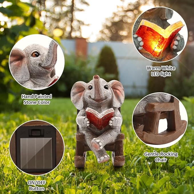 FOXMIS Garden Statues Elephant Outdoor Decor Lights, Lucky Miniature Elephant Statue Solar Garden Decor for Patio,Porch,Home Yard Decor Elephant Gifts for Mom,Women, 2.04"x3.34"x3.93"