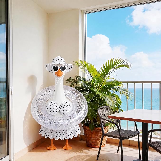 hoyuwak Bikini Goose Outfits Summer Hawaiian Porch Goose Outfits with Swimming Ring Sunglasses Hat for 23" Geese Yard Decor